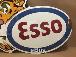 Esso Tiger Porcelain Sign Vintage Gas Oil Exxon Pump Service Station