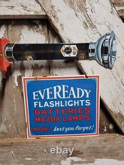 Eveready Vintage Porcelain Sign Flange Flashlight Battery Lamp Lantern Oil Gas