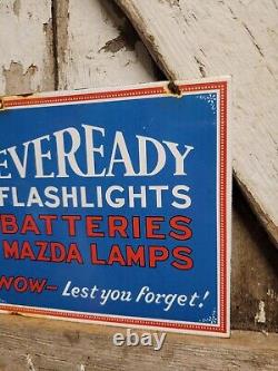 Eveready Vintage Porcelain Sign Flange Flashlight Battery Lamp Lantern Oil Gas
