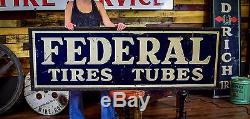 Federal Tires Vintage Early Sign Tin Wood Framed Gas Station Oil Advertising WOW