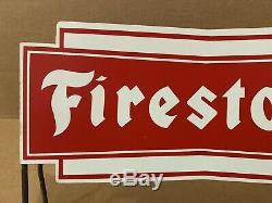 Firestone Tire Stand Sign Vintage Metal Garage Shop Decor Gas Oil Man Cave NOS