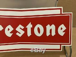 Firestone Tire Stand Sign Vintage Metal Garage Shop Decor Gas Oil Man Cave NOS
