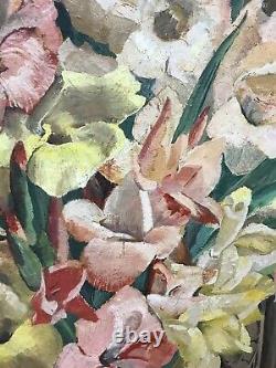 Floral Still Life Oil On Canvas Signed GFM Cox Antique Vintage Painting 1930s