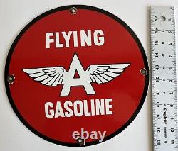 Flying A Gasoline Vintage Porcelain Metal pump Sign 11.75