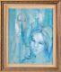 Framed Painting, Vintage Oil On Canvas, 1960 Signed E Illini, Girl Blue Portrait