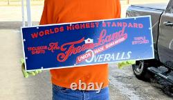 Free Land Overalls Union Made Vintage Porcelain 30 X 10 Sign