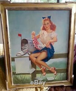 GIL ELVGREN 1940s VINTAGE ORIGINAL PAINTING Pin-Up GETTING POSTED FAN MAIL PinUp