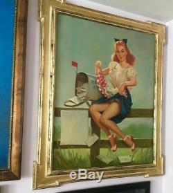 GIL ELVGREN 1940s VINTAGE ORIGINAL PAINTING Pin-Up GETTING POSTED FAN MAIL PinUp