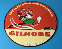Gas Pump Sign Vintage Porcelain Gilmore Gasoline Red Lion Service Station Sign