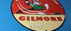 Gas Pump Sign Vintage Porcelain Gilmore Gasoline Red Lion Service Station Sign