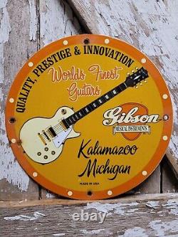 Gibson Vintage Porcelain Sign Guitar Music Instrument Kalamazoo Oil Gas Station
