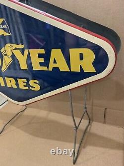 Good Year Tires Rack Display Sign Double Sided Vintage Metal Gas Oil Garage