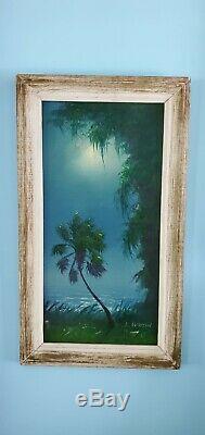 Gorgeous Signed vintage Florida Highwaymen Painting Lemuel Newton Moonlit Palm