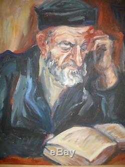 Great Vintage Impressionism Rabbi Study Torah Judaica Oil Painting Signed Cohen