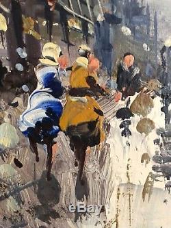 HUGE Mid-Century SIGNED A. Jouteuier OIL PAINTING French PARIS Street Scene VTG