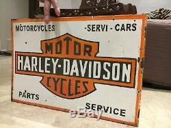 Harley Davidson Motorcycle Vintage Porcelain Sign Gas, Oil, Pegasus, 2Sided Flange