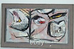 Harold Laynor Vtg Mid Century Modern Art Bird Mixed Media Oil Painting New York