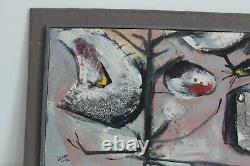 Harold Laynor Vtg Mid Century Modern Art Bird Mixed Media Oil Painting New York