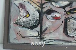 Harold Laynor Vtg Mid Century Modern Art Bird Mixed Media Oil Painting New York