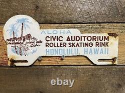 Hawaii Vintage Porcelain Topper Sign Roller Skate Rink Theater Recreation Gas