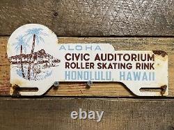 Hawaii Vintage Porcelain Topper Sign Roller Skate Rink Theater Recreation Gas