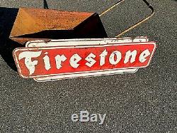 Horizontal Firestone Tires 2sided Vintage Gas Oil Auto Metal Sign GR8 Decor
