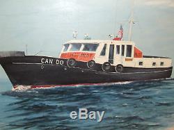 Huge 48 Vintage Framed Signed Maritime Boat Ship Oil Painting Herb Hewitt 1978