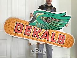 Huge Large VINTAGE DEKALB ADVERTISING SIGN Ear of Corn Seed Feed Gas Oil Farm Ag