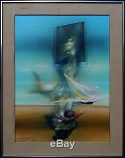 Illegibly Signed Vintage Latin American or Spanish Large Surreal Oil Painting
