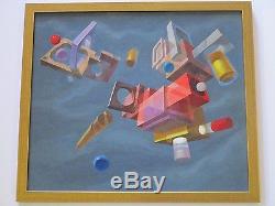 Impressive Abstract Painting Surrealism Signed Suprematism Geometric Mystery Vtg