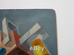 Impressive Abstract Painting Surrealism Signed Suprematism Geometric Mystery Vtg