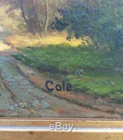 Incredible Vintage Hudson River School Style Landscape Oil On Canvas Signed Cole
