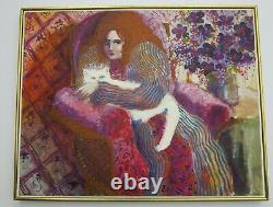 Izquierdo Vintage Pretty Woman Female Portrait Painting Signed Impressionist