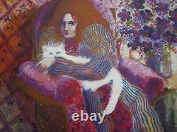 Izquierdo Vintage Pretty Woman Female Portrait Painting Signed Impressionist