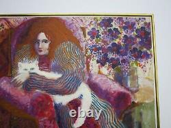 Izquierdo Vintage Pretty Woman Female Portrait Painting Signed Impressionist