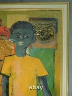 Jose Luis Figueroa Oil Painting Collage 1960s Young Black Man Portrait Vintage