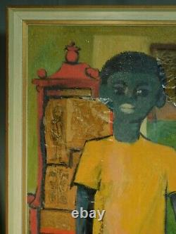 Jose Luis Figueroa Oil Painting Collage 1960s Young Black Man Portrait Vintage