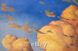 LARGE Vintage 2015 signed Wm HAWKINS Green Blue Marine Clouds Art Oil Painting