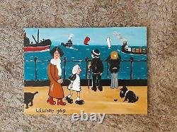 L S Lowry. Original of a busy Promenade, people, dogs, ships, boats vintage Lowry