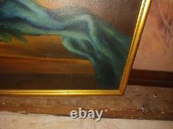 Large 1949 Vintage Oil Painting On Canvas Framed Signed Floral Flowers