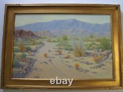 Large Mike Johnson Painting California Landscape 36 Inches Oil Desert Vintage