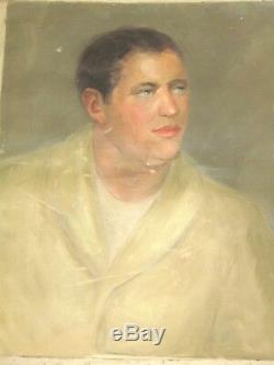 Large Old Vintage Oil Painting 1940's Young Man Portrait Signed National Academy