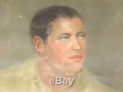 Large Old Vintage Oil Painting 1940's Young Man Portrait Signed National Academy