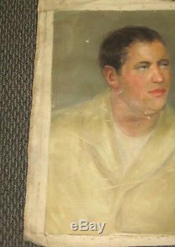 Large Old Vintage Oil Painting 1940's Young Man Portrait Signed National Academy