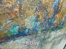 Large VTG Mid Century Abstract Oil Painting Modern Art Signed PATCH 34 Square