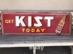 Large Vintage 1940's Kist Orange Soda Pop Gas Oil 54 Embossed Metal Sign