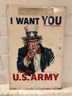 Large Vintage 1940's WWII U. S. Army Uncle Sam 2 Sided 38 Metal Gas Oil Sign