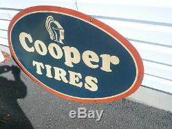 Large Vintage 1960's 70's Cooper Tires Service Gas Oil 30 x 48 Metal Sign