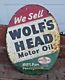 Large Vintage Authentic 1963 Wolf's Head Motor Oil Double Sided Sign 30h X 23w