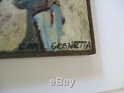 Large Vintage Blue Cubist Cubism Painting Abstract Expressionism 1960's Modern